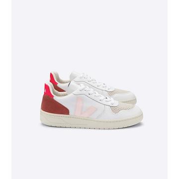 Veja V-10 LEATHER Sneakers Dames White/Red | BE 639BEX